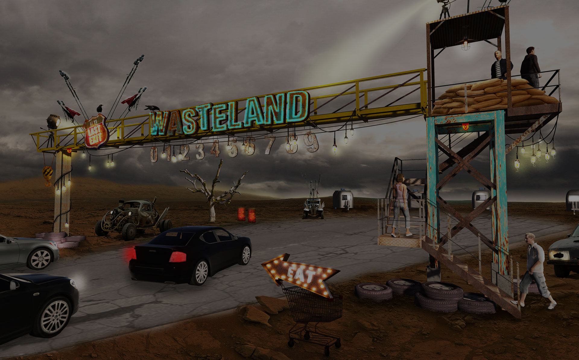 Concept render of a welcome gantry at Last Exit, Dubai